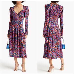 Rebecca Vallance Modern Love Floral Midi Dress US 12 Long Sleeve Fit & Flare